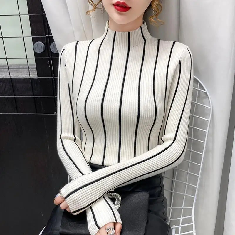 Damen Herbst Winter Strickpullover mit Halbhochkragen