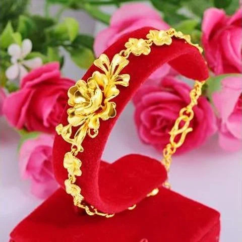 Koreanisch inspirierte 18K Goldplattierte Blumenarmband, 24K Reines Gold Schmuck
