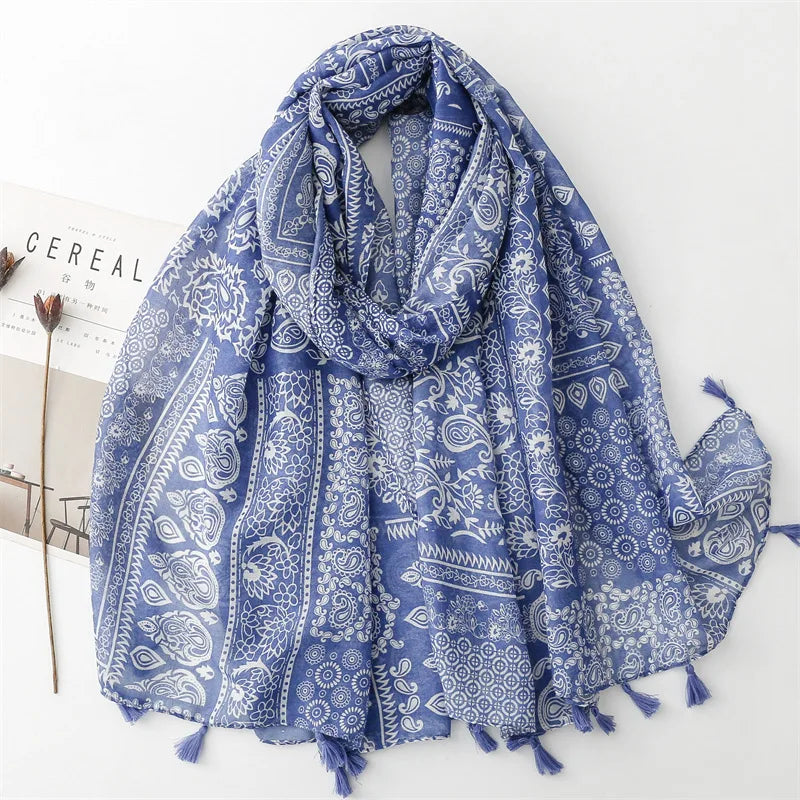Aztec Paisley Schal mit Fransen – 180x90 cm