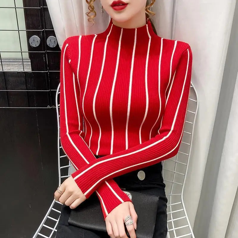 Damen Herbst Winter Strickpullover mit Halbhochkragen