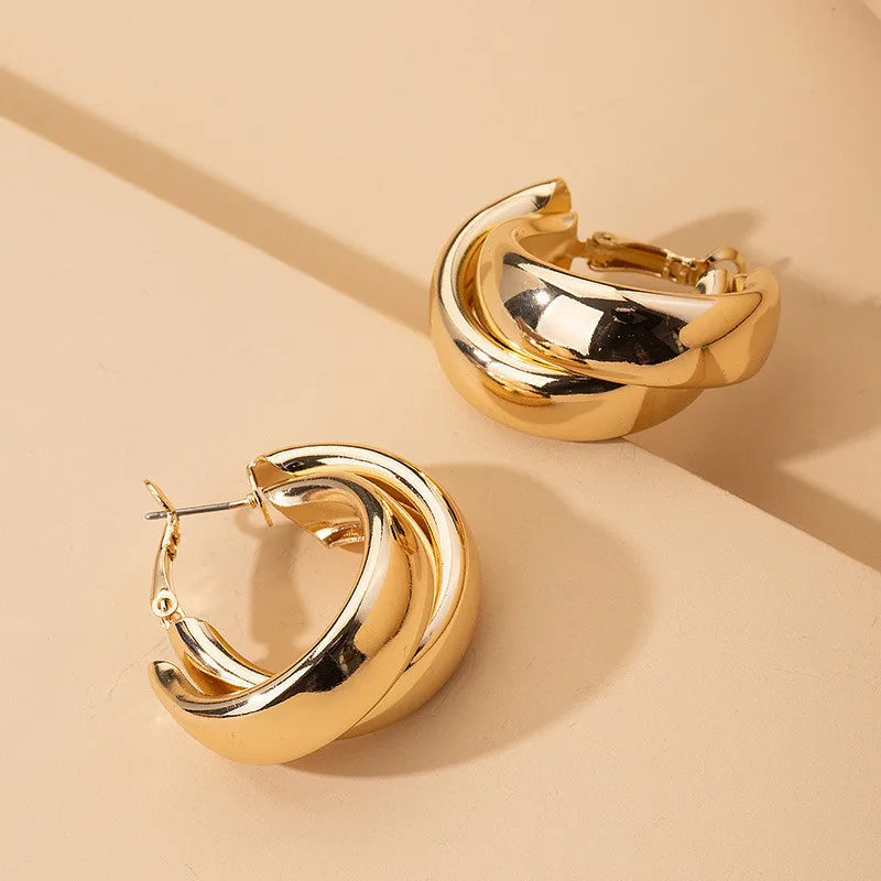 Stainless Steel Chunky Creolen – Goldene Doppelringe