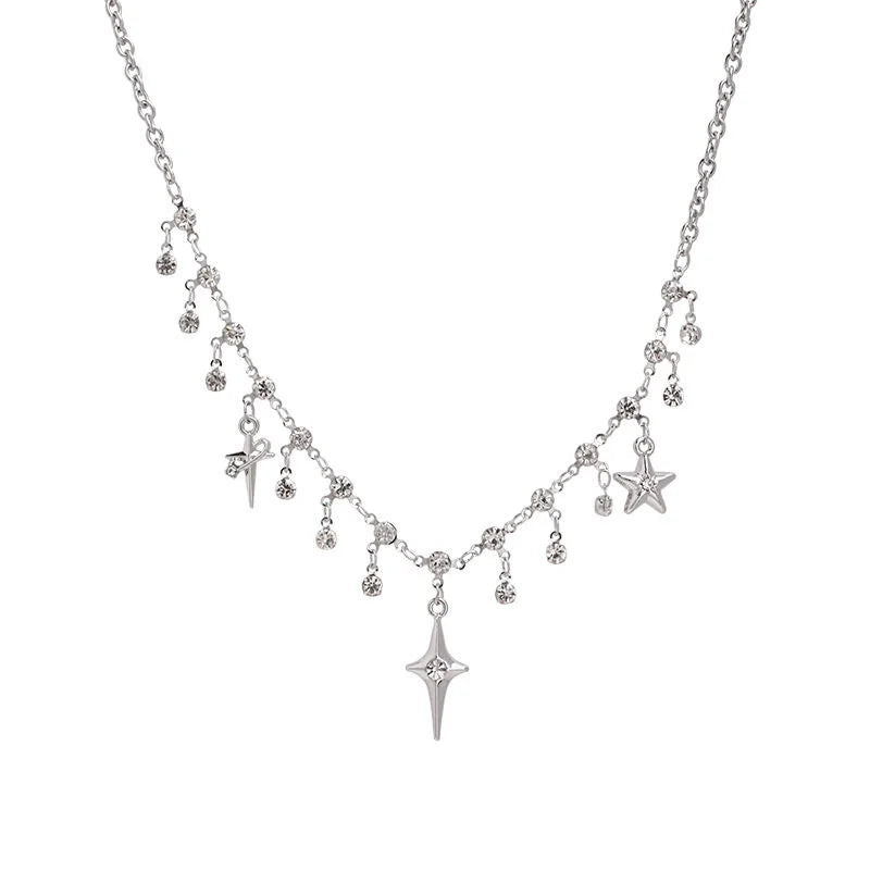 Kristall Kreuz Quasten Halskette - Zirkon Anhänger Y2K Schmuck für Damen