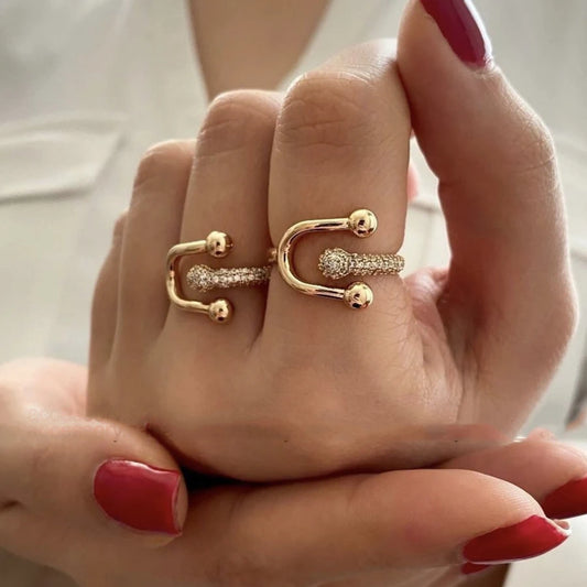 Zirkon Doppelkreuz Goldplattierte Ringe – Edelstahl Hochzeits Schmuck für Damen