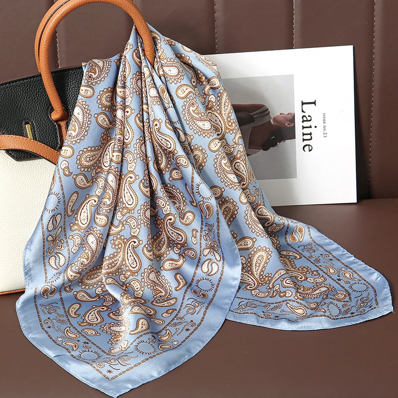 Luxuriöser Bedruckter Satin Seiden Quadrat Schal – Mode Schal, Hijab, Haarband für Damen
