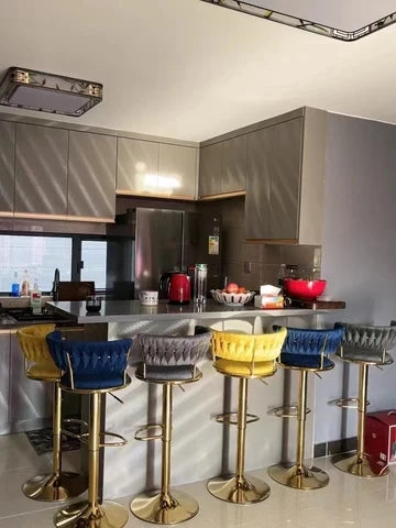 Höhenverstellbarer Drehbarer Barhocker – Moderner Eisenstuhl mit Rückenlehne