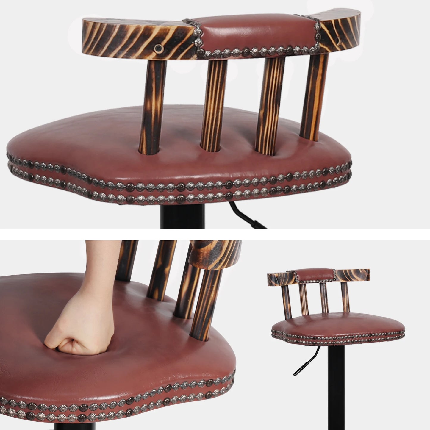 2er-Set Industrielle Leder Barhocker mit drehbarem Sitz