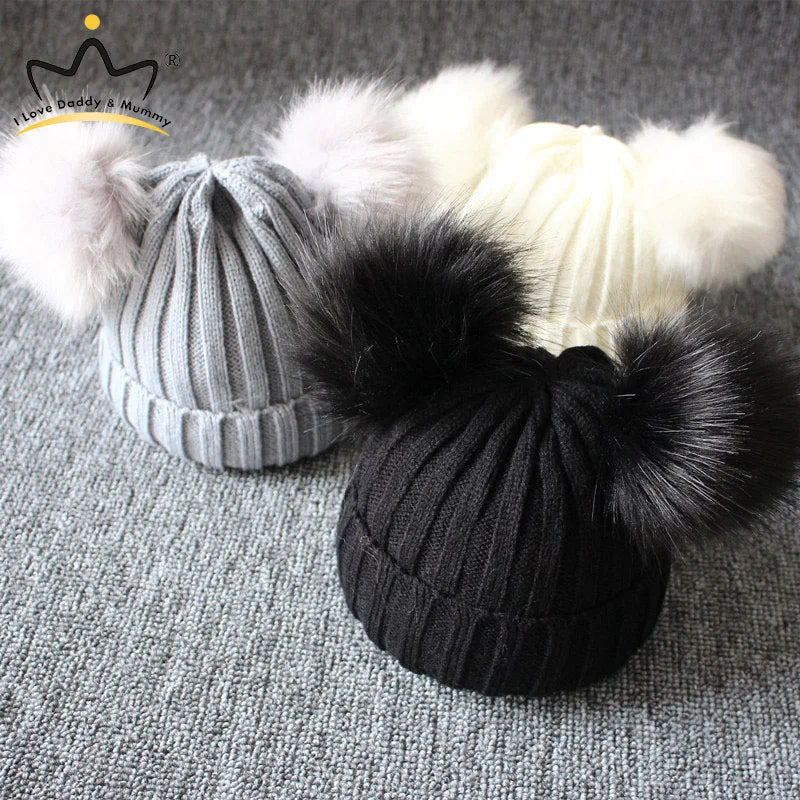 Niedliche Pompom Mütze für Babys, Winter Strickmütze für Mädchen & Jungen