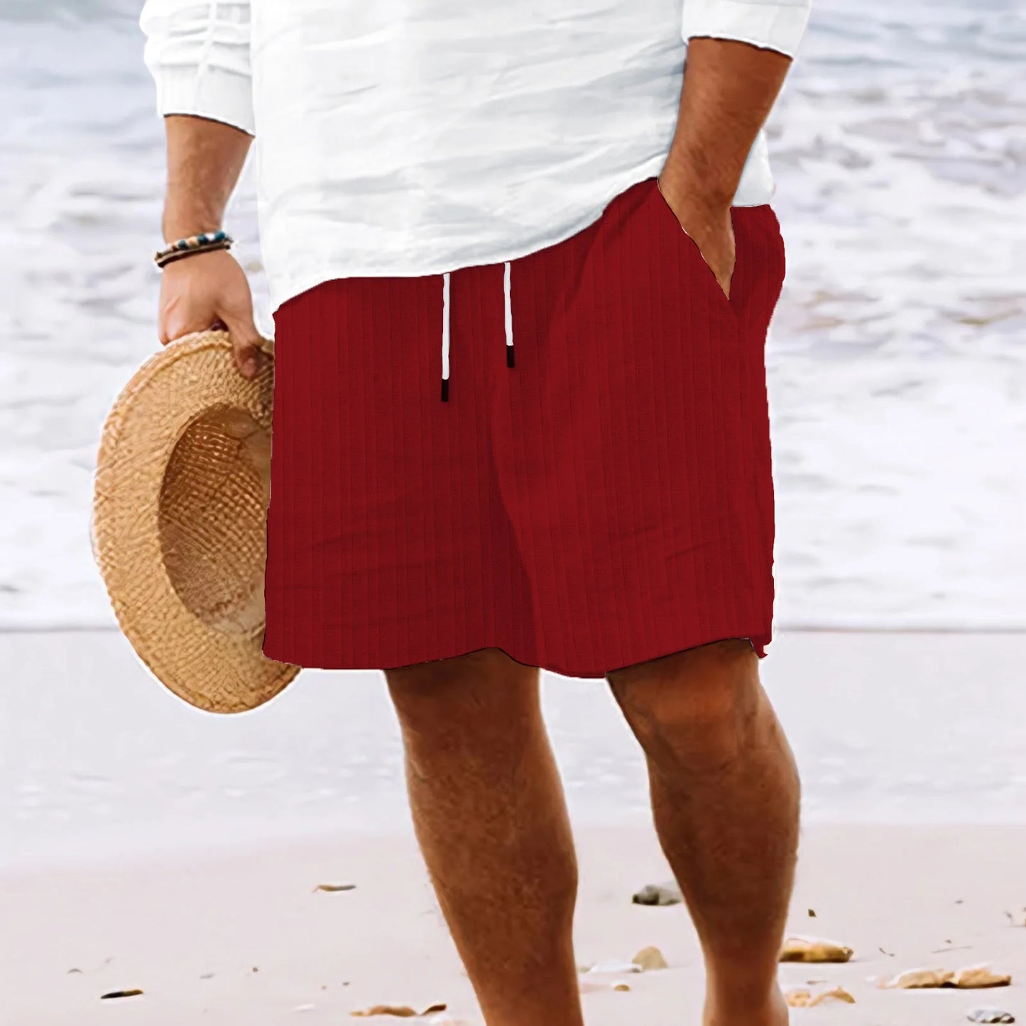 Neue Herren Strandshorts – Einfarbige, Locker geschnittene Freizeitshorts für Sommermode