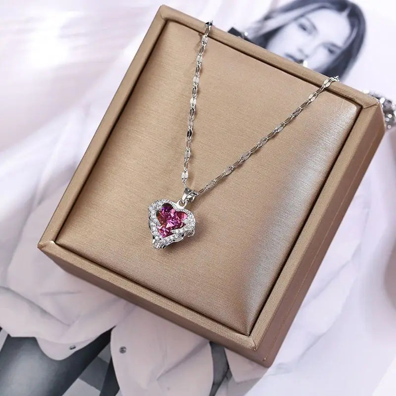 Luxuriöse Ozeanherz-Kristallkette - Bunter Edelstahl-Schmuck