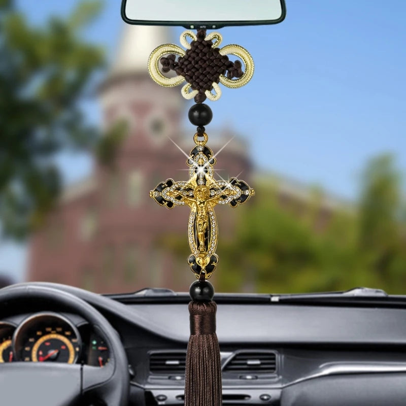 Neuer Autoanhänger Metall Diamant Kreuz Jesus Dekoration