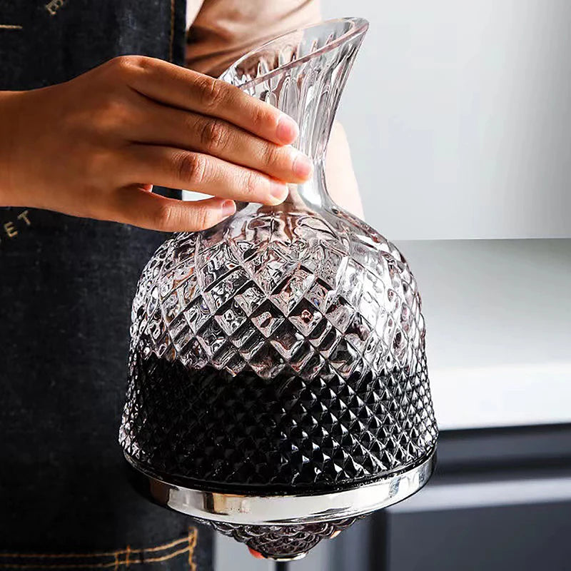 Hochwertiger Kristallglas 360° Rotierender Dekanter – 1500ml Weindekanter mit Belüfter, Spiegelkanne als Geschenk & Bar Dekoration