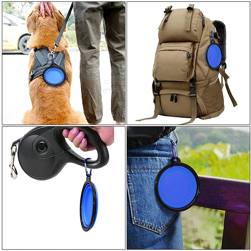 Faltbare Silikon-Hundenapf 2-in-1 mit Karabiner für Futter und Wasser