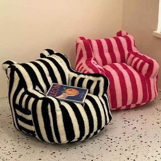 Kleines Sitzsack-Sofa – Leichtes Plüschgewebe für Kinder, gestreifter Cartoon-Eckhocker