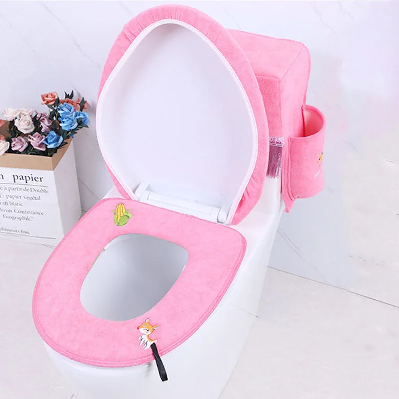 Flanell Toilettensitzbezug Set 3-teilig Waschbar Warm