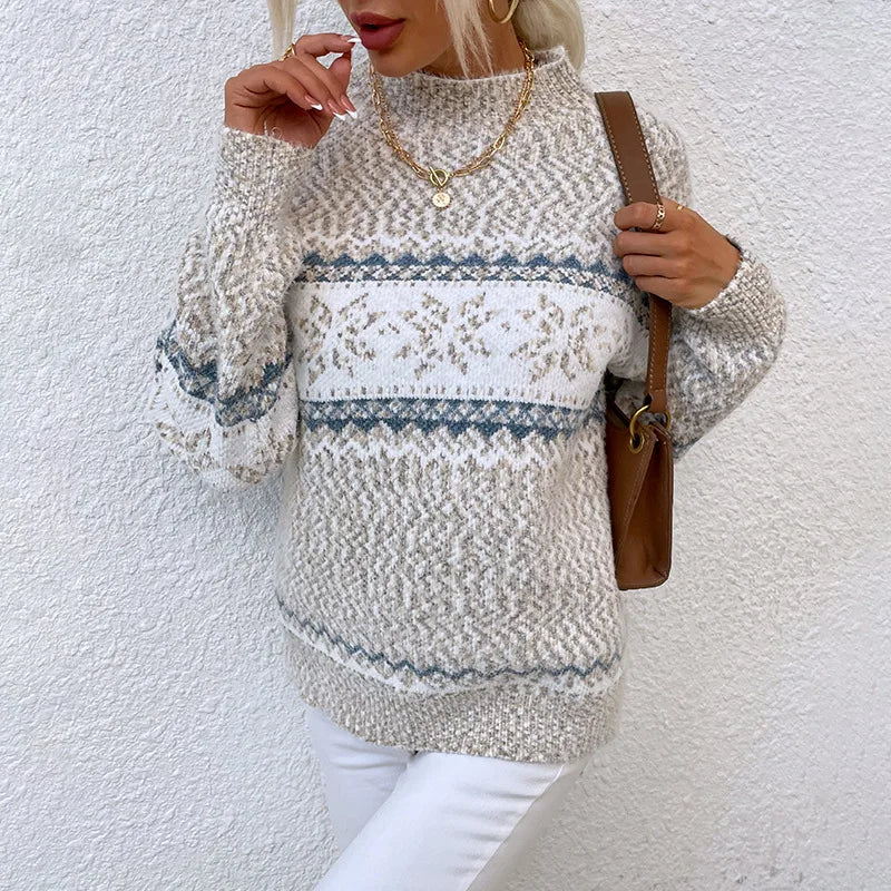 Winter Damen Schneeflocken-Pullover, Vintage Lockerer Roter Strickpullover, Feiertags-Langarmshirt