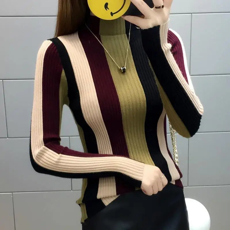 Damen Herbst Winter Strickpullover mit Halbhochkragen