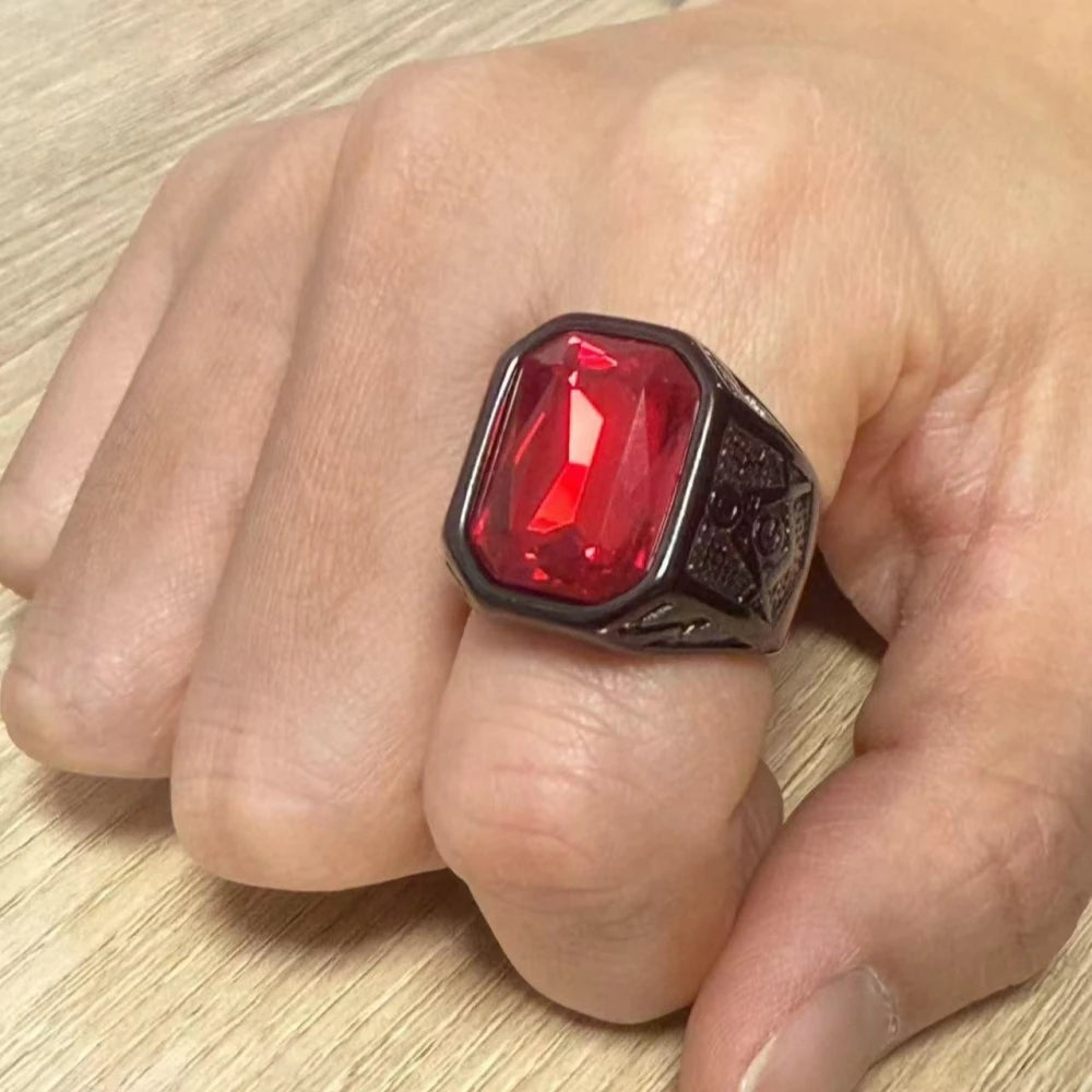 HNSP 316L Edelstahl Freimaurer-Ring, rotes Kristallstein-Design, Herrenschmuck