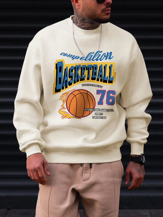 Basketball Fire 76 Hoodie – Retro-Fleece-Pullover für Herren, Hip-Hop-Streetwear-Stil