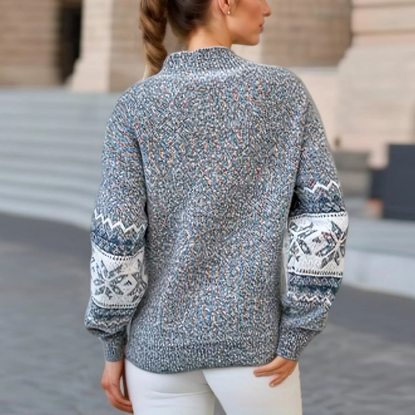 Winter Damen Schneeflocken-Pullover, Vintage Lockerer Roter Strickpullover, Feiertags-Langarmshirt