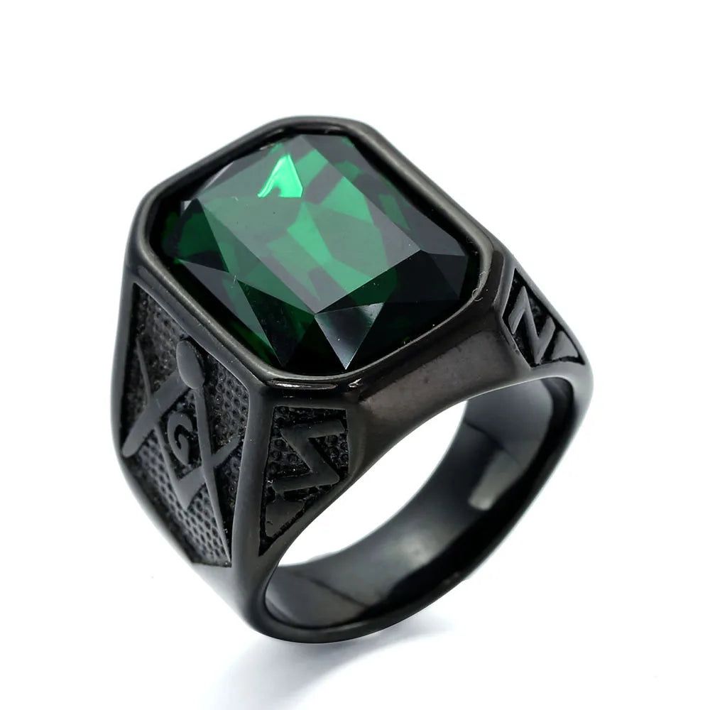 HNSP 316L Edelstahl Freimaurer-Ring, rotes Kristallstein-Design, Herrenschmuck