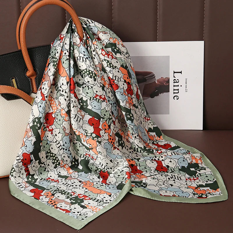Luxuriöser Bedruckter Satin Seiden Quadrat Schal – Mode Schal, Hijab, Haarband für Damen