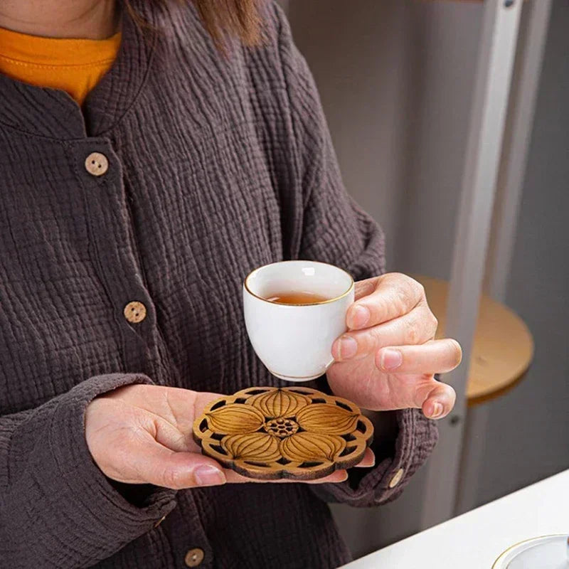 Kreative Lotus-Holzuntersetzer – Runde Bechermatten für Tee, Kaffee & Wohnaccessoires