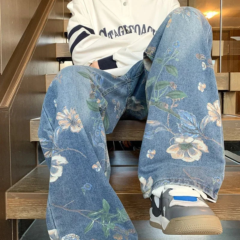 Herren Blumen Jeans Herbst 2025 Y2K Vintage Baggy