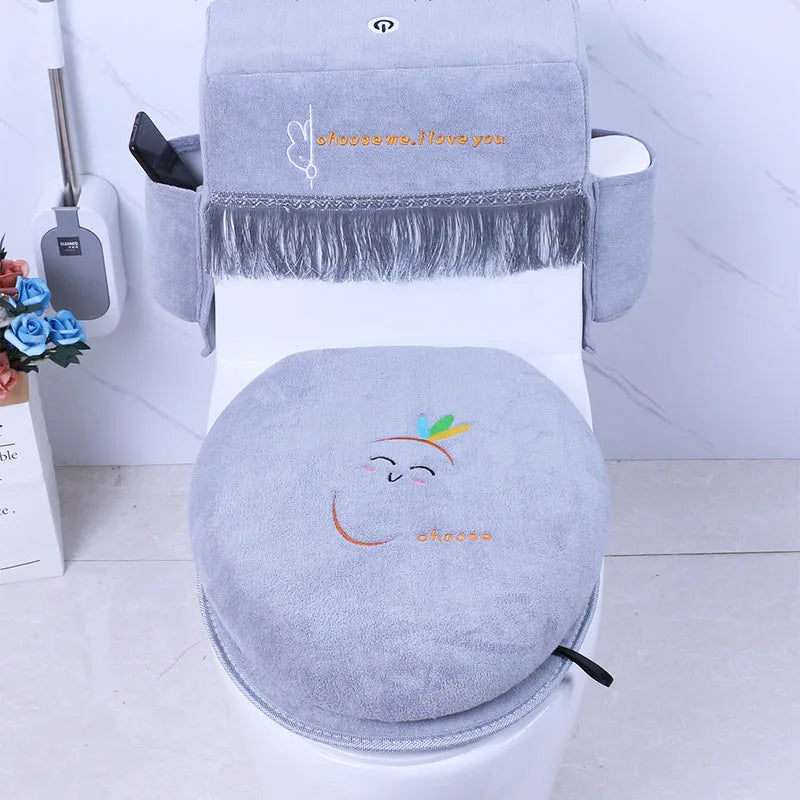 Flanell Toilettensitzbezug Set 3-teilig Waschbar Warm