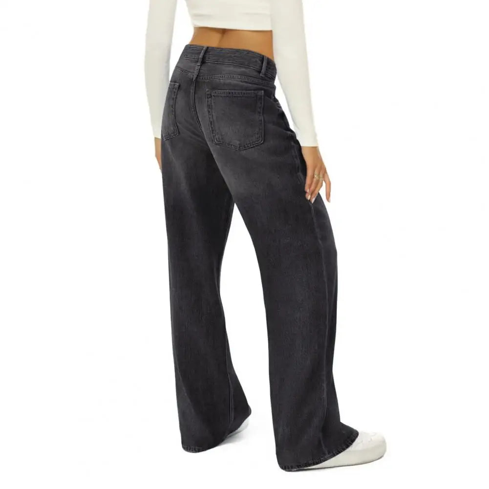 Retro High-Waist Wide-Leg Jeans - Multi-Pocket Denim Pants