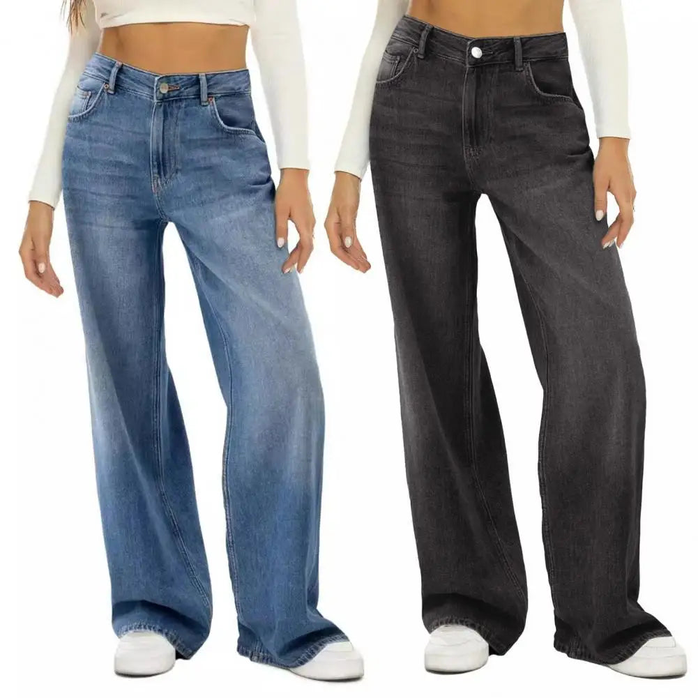 Retro High-Waist Wide-Leg Jeans - Multi-Pocket Denim Pants