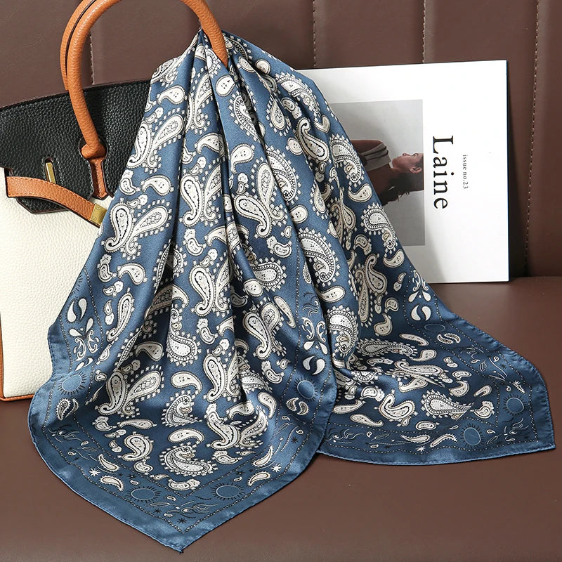 Luxuriöser Bedruckter Satin Seiden Quadrat Schal – Mode Schal, Hijab, Haarband für Damen