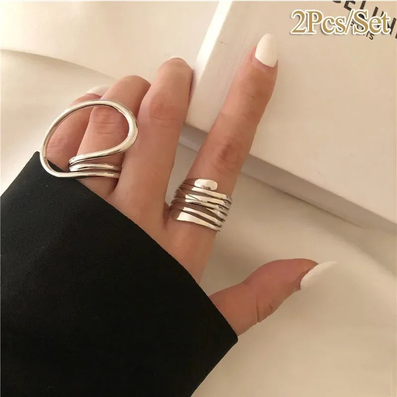 2er-Set Damenringe – Mutige Geometrische Linien, Modisches Statement Schmuck Geschenk