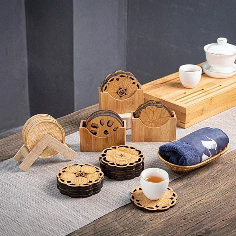 Kreative Lotus-Holzuntersetzer – Runde Bechermatten für Tee, Kaffee & Wohnaccessoires