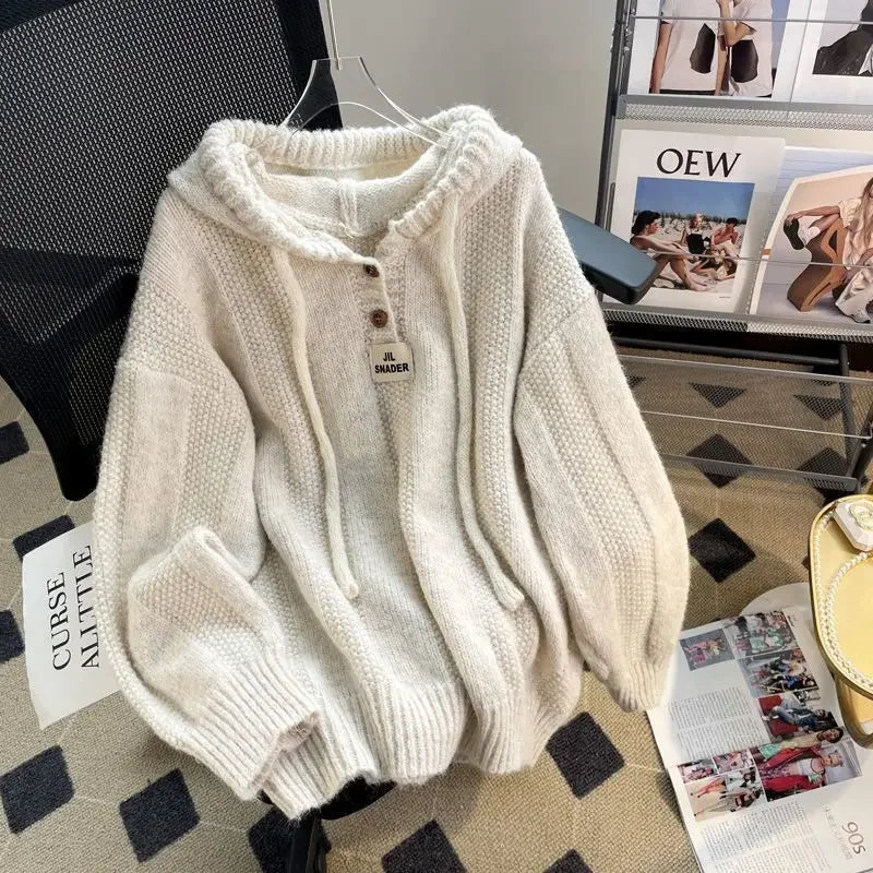 Koreanischer Stil Hoodie – Weite Passform, Dick gestrickt, Herbst/Winter 2024