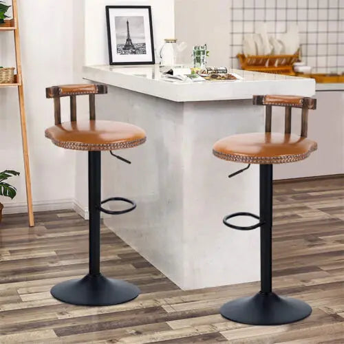 2er-Set Industrielle Leder Barhocker mit drehbarem Sitz