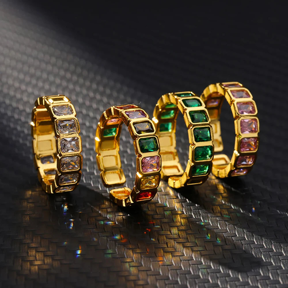 Damen Goldener Offener Ring – Bunter Zirkonia, Vintage Boho Schmuck