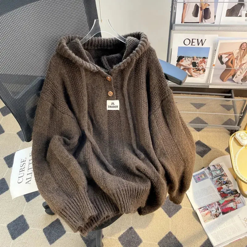 Koreanischer Stil Hoodie – Weite Passform, Dick gestrickt, Herbst/Winter 2024