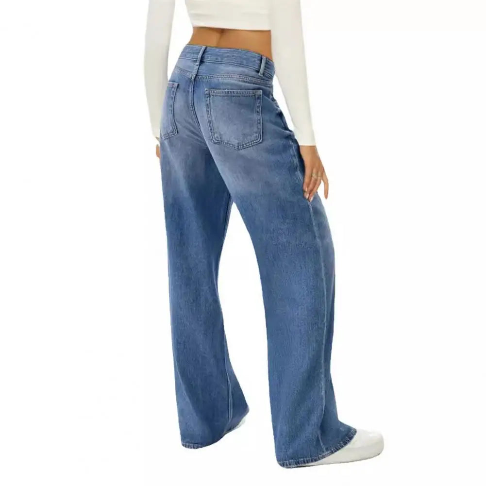 Retro High-Waist Wide-Leg Jeans - Multi-Pocket Denim Pants
