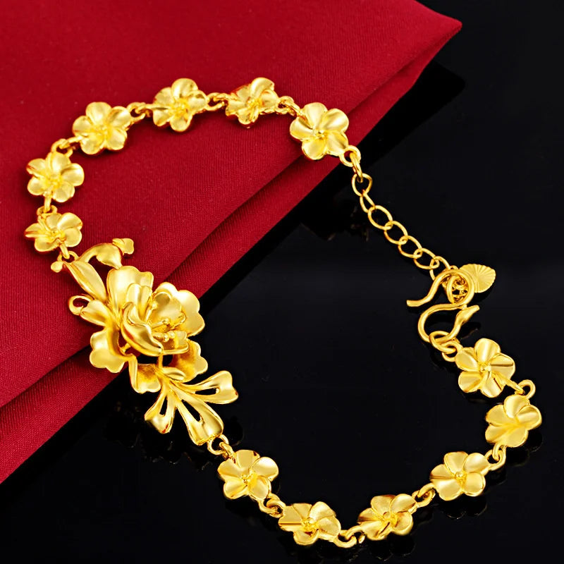 Koreanisch inspirierte 18K Goldplattierte Blumenarmband, 24K Reines Gold Schmuck
