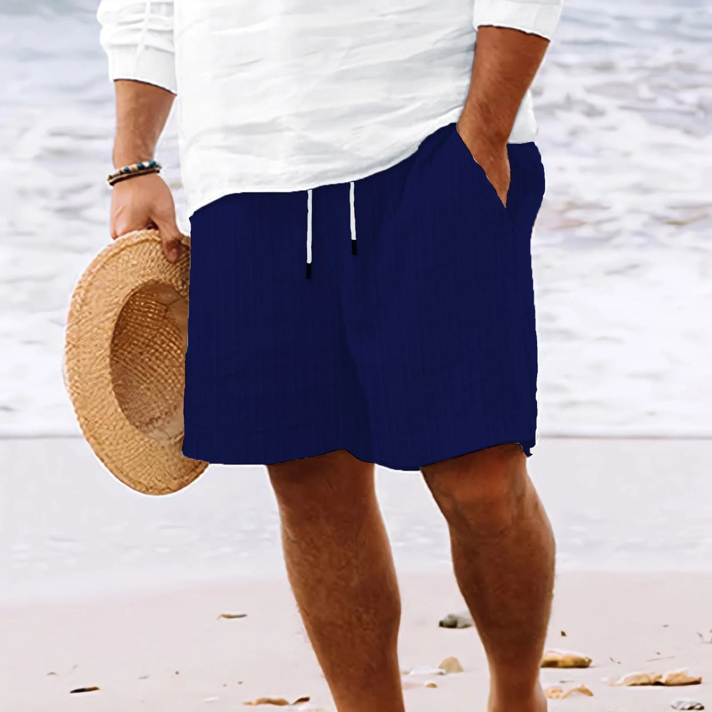 Neue Herren Strandshorts – Einfarbige, Locker geschnittene Freizeitshorts für Sommermode