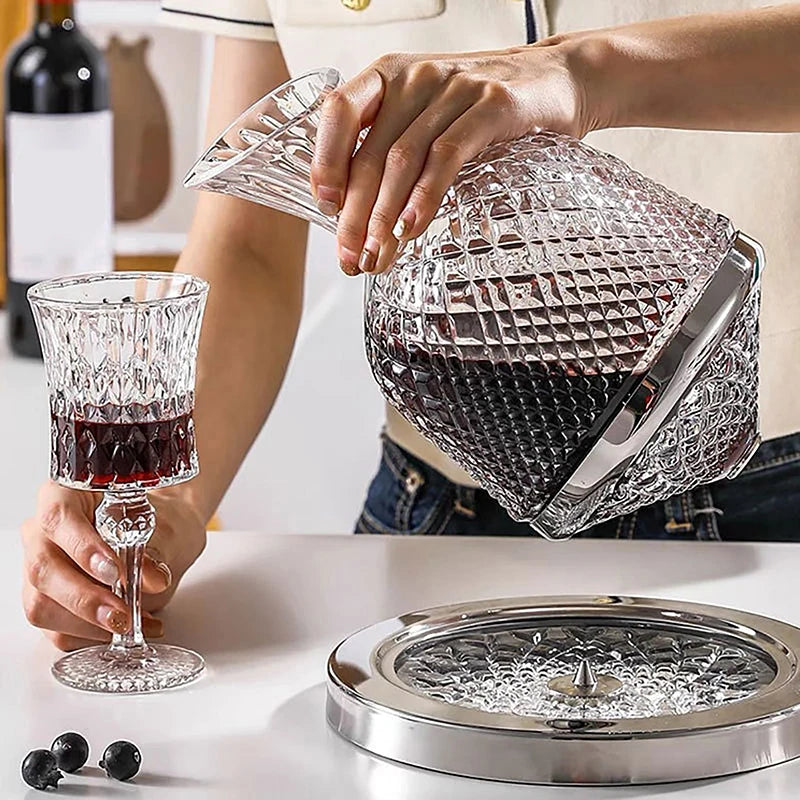 Hochwertiger Kristallglas 360° Rotierender Dekanter – 1500ml Weindekanter mit Belüfter, Spiegelkanne als Geschenk & Bar Dekoration