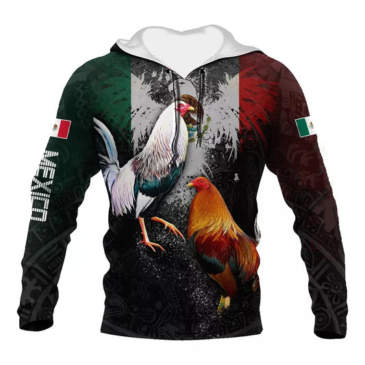 Mexikanische Flagge Huhn 3D Hoodie Unisex Streetwear
