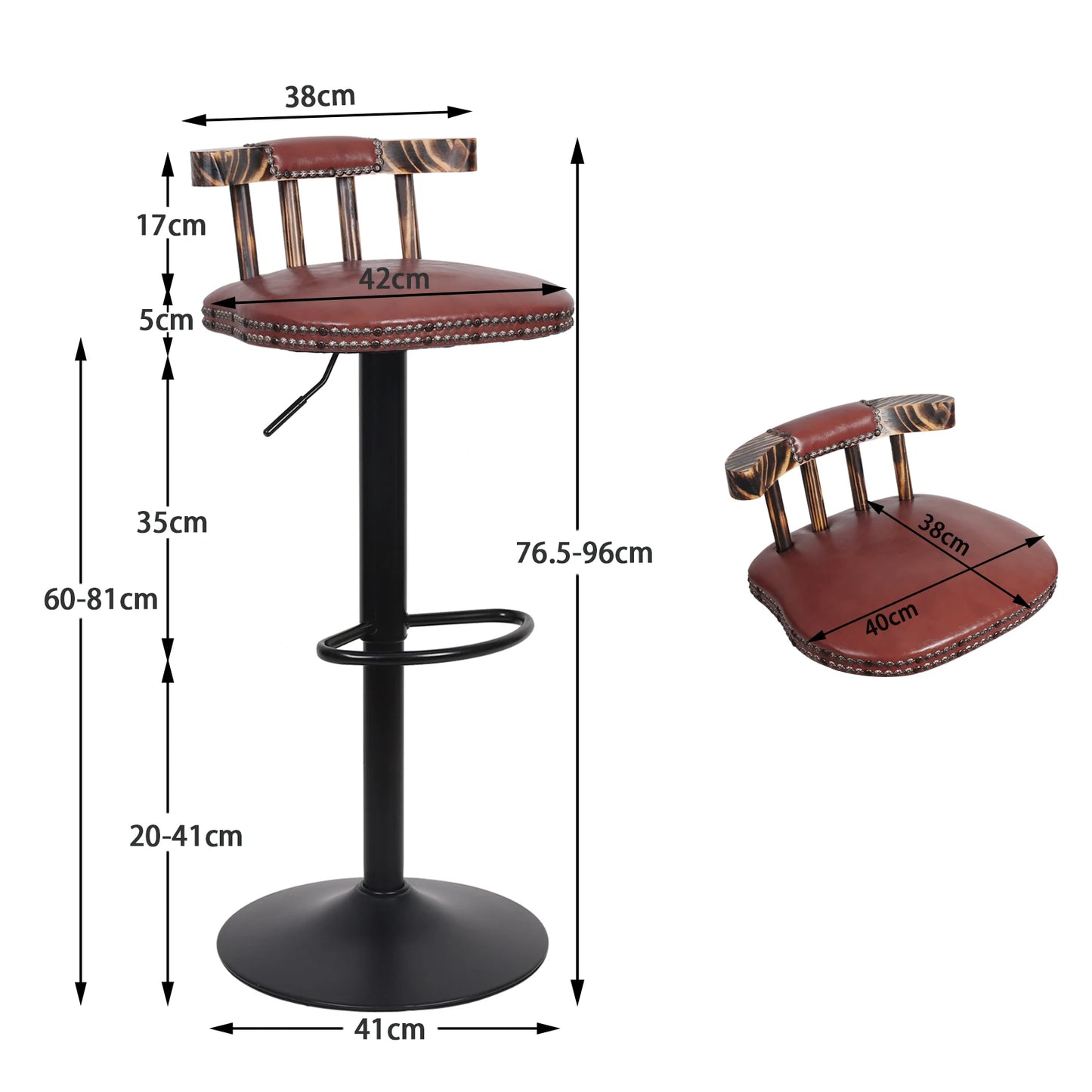 2er-Set Industrielle Leder Barhocker mit drehbarem Sitz