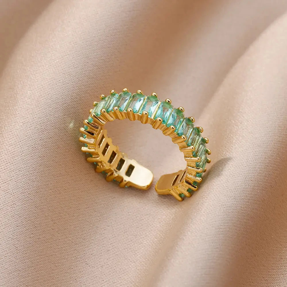 Damen Goldener Offener Ring – Bunter Zirkonia, Vintage Boho Schmuck