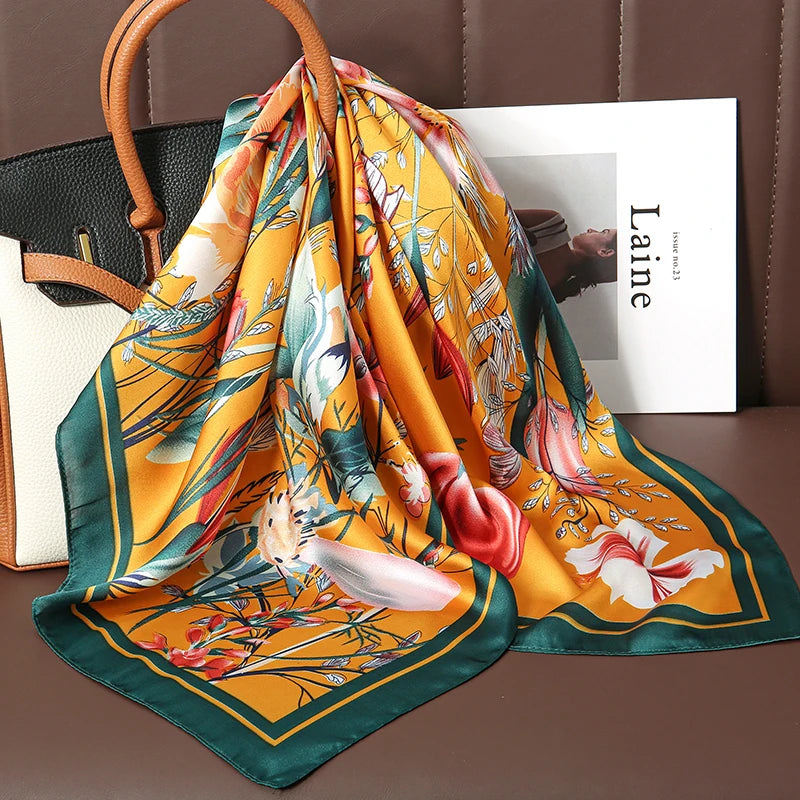 Luxuriöser Bedruckter Satin Seiden Quadrat Schal – Mode Schal, Hijab, Haarband für Damen