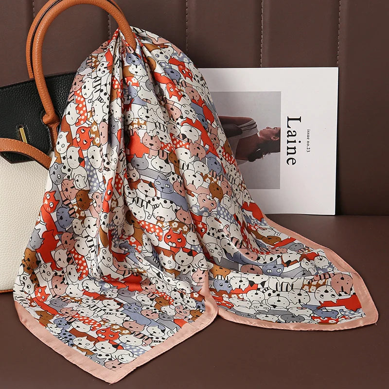 Luxuriöser Bedruckter Satin Seiden Quadrat Schal – Mode Schal, Hijab, Haarband für Damen