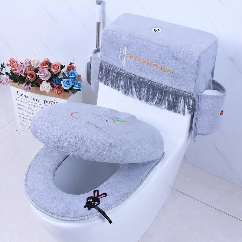 Flanell Toilettensitzbezug Set 3-teilig Waschbar Warm