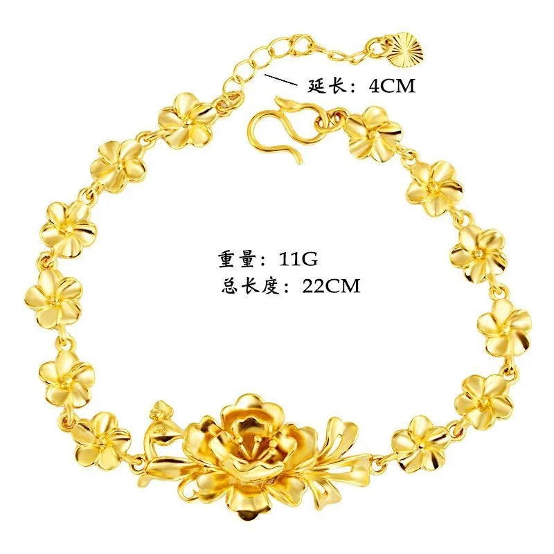 Koreanisch inspirierte 18K Goldplattierte Blumenarmband, 24K Reines Gold Schmuck