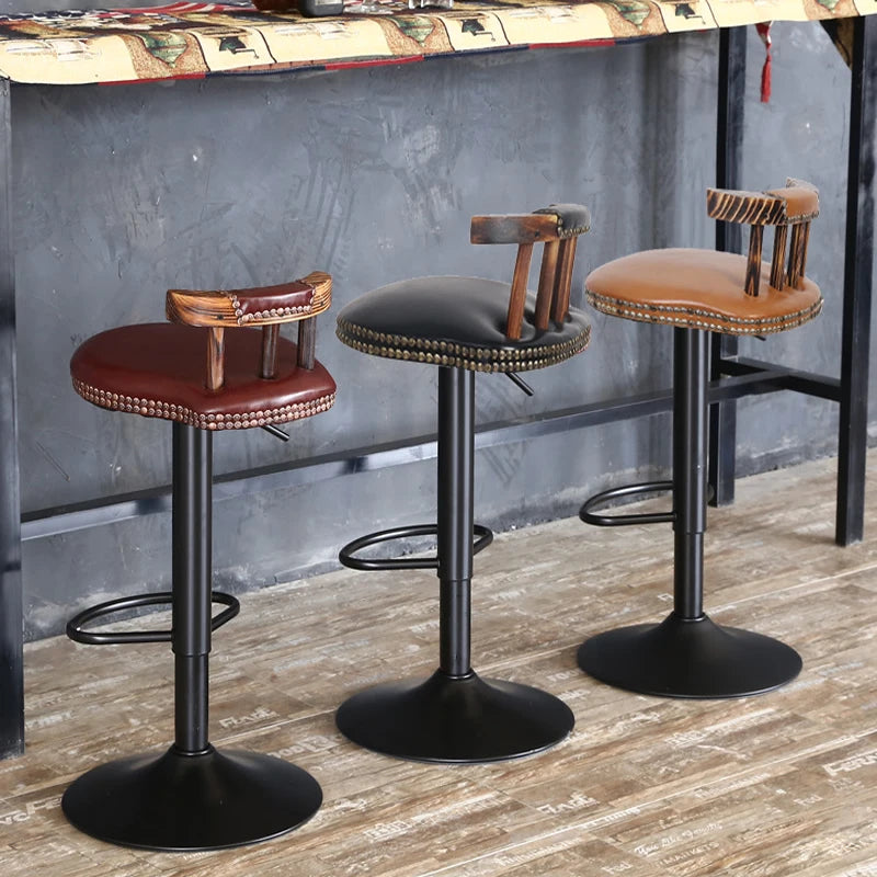 2er-Set Industrielle Leder Barhocker mit drehbarem Sitz