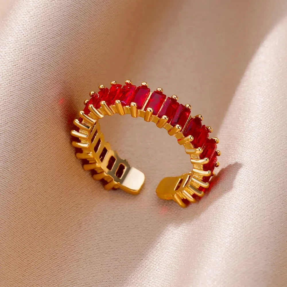 Damen Goldener Offener Ring – Bunter Zirkonia, Vintage Boho Schmuck